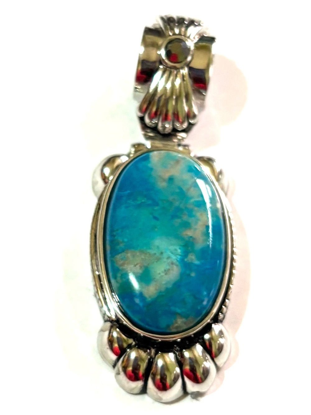 Vintage Turquoise Oval Pendant - Blue Green Stone